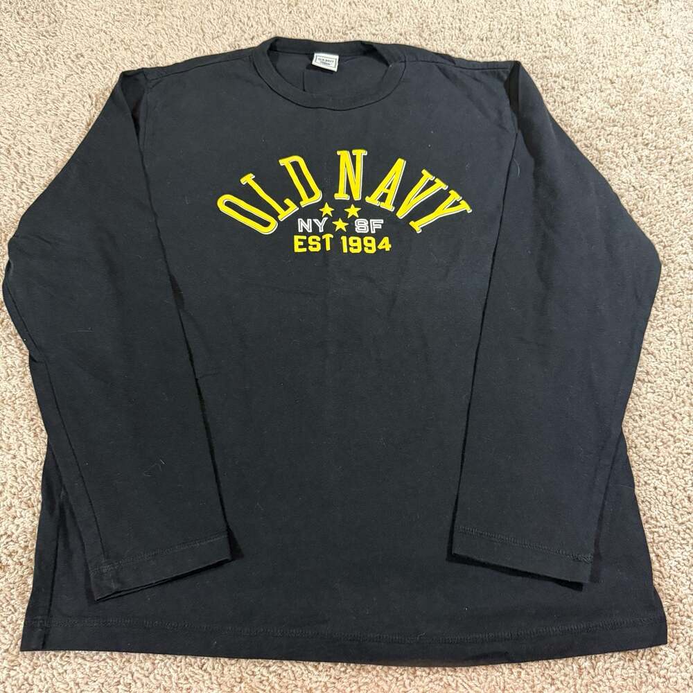 Vintage Old Navy 2004 Mens Large Black Long Sleeve Graphic T Shirt NY SF Logo